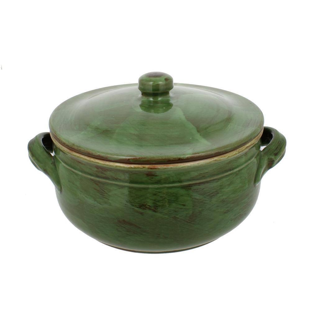 French Home Cilantro Italian Stoneware Two Handle Lidded Pot
