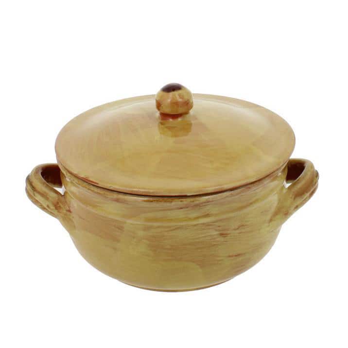 French Home Saffron Italian Stoneware Two-handle Lidded Pot