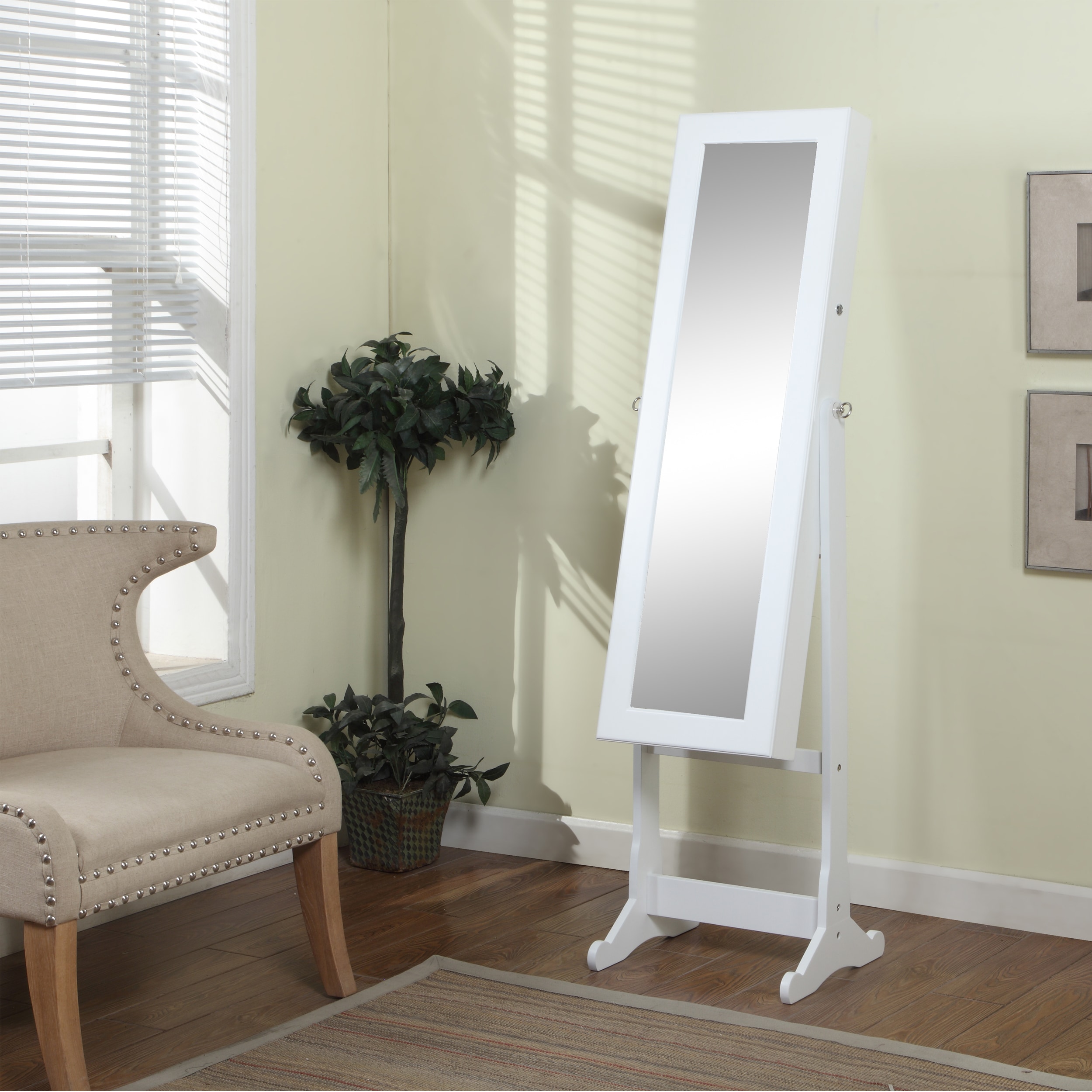 Artiva Usa 63 Inch White Floor Standing Mirror And Jewelry Armoire With Led Light Overstock 9666504