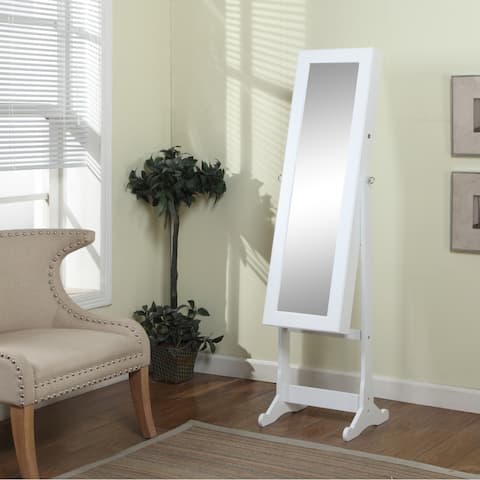 Artiva USA 63-inch White Floor-Standing Mirror and Jewelry Armoire with LED Light