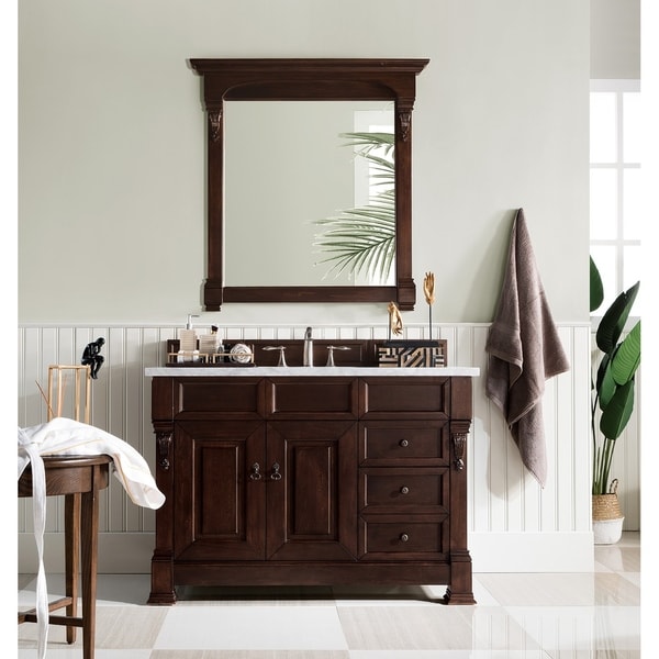 Brookfield 48" Single Cabinet w/ Drawers, Burnished Mahogany. Opens flyout.