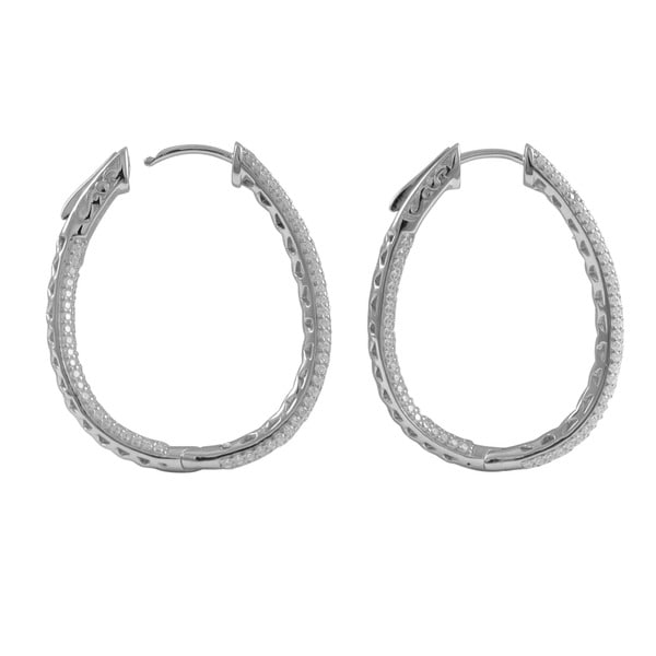 Beautiful Sterling Silver Polished Blue and White CZ Hinged Hoop Earrings