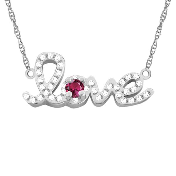 10k Gold Designer Love Cubic Zirconia Accent Birthstone Necklace