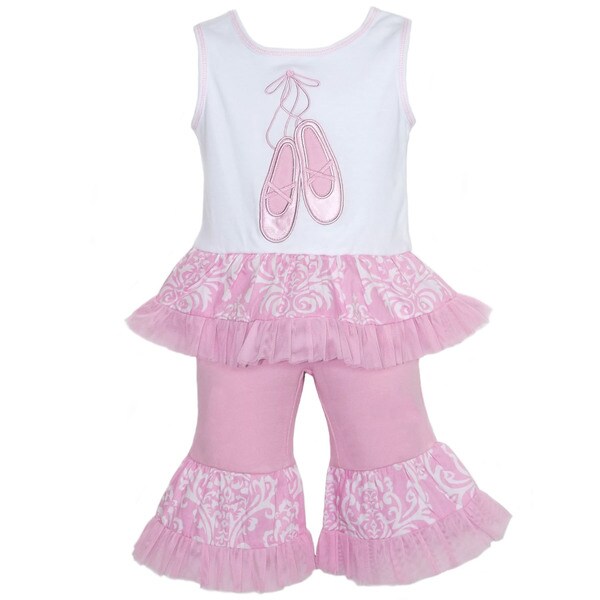 AnnLoren Boutique Girls Damask and Tulle Ballet Slipper 2 piece Outfit