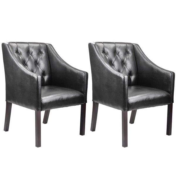 CorLiving Antonio Accent Club Chair in Black Bonded Leather (Set of 2)