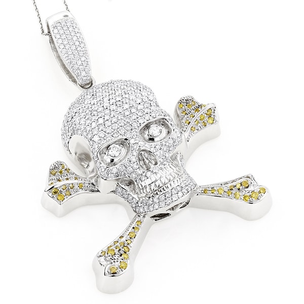 Shop Luxurman 14k White Gold 10.62ct TDW White Yellow Diamond Skull