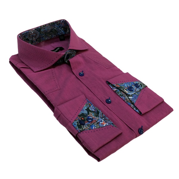 Bogosee Mens Plum Long Sleeve Solid Woven Shirt  