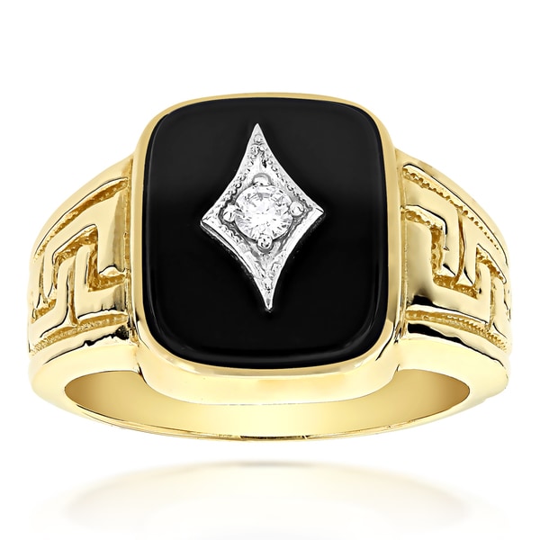 Shop Luxurman 14k Gold 0.10ct TDW Men's Black Onyx and Diamond Ring (H ...