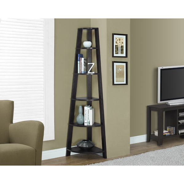 Furniture of America 72 inch Amber Corner Wall 5 tier Cappuccino