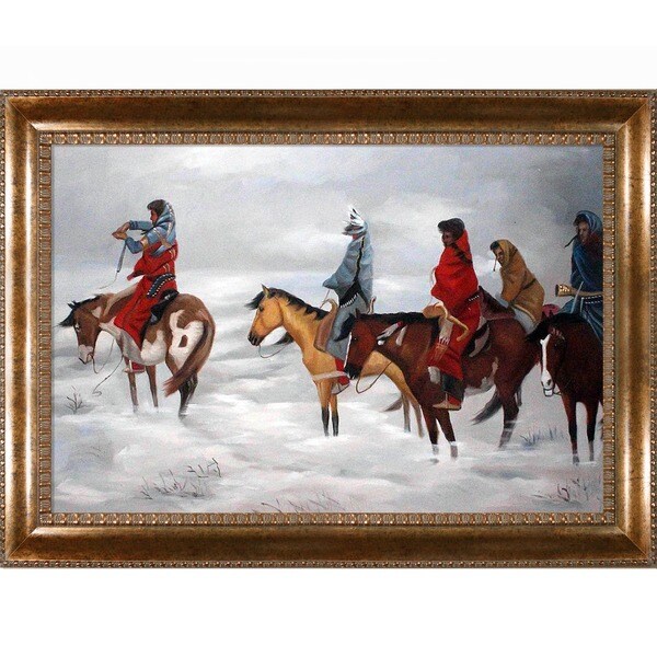 Charles Marion Russell 'Lost in a Snowstorm' Hand Painted Framed Canvas Art