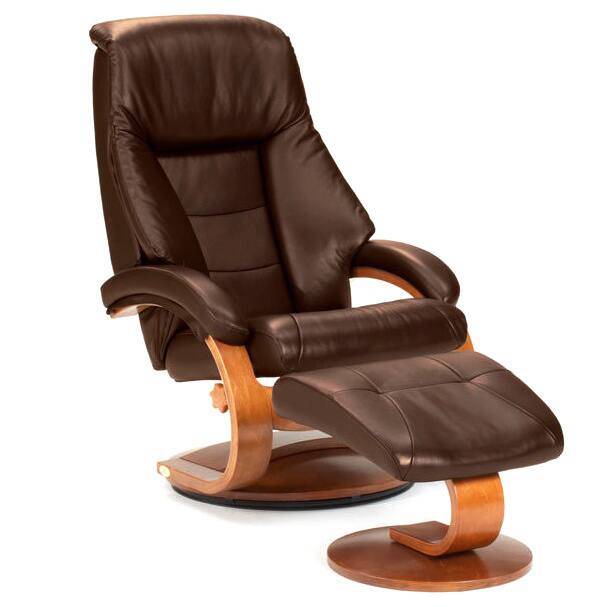 Mandel-E Espresso Top Grain Leather Swivel Recliner with Ottoman