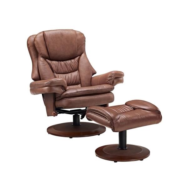 Bruite Saddle Top Grain Leather Recliner with Ottoman Bed Bath
