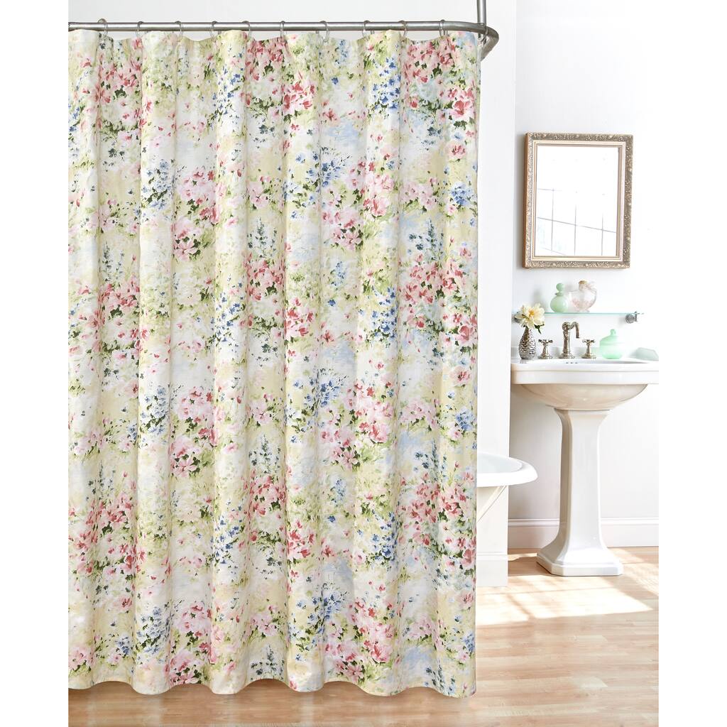 Giverny Fabric Plisse Shower Curtain Set