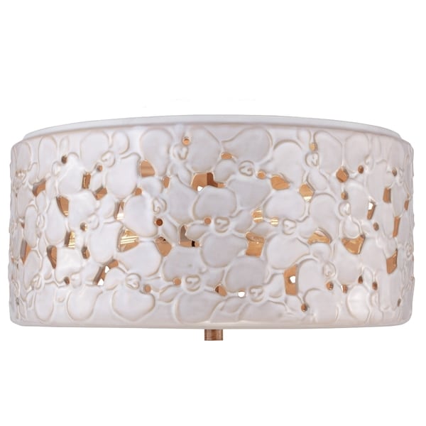 Azalia White Taupe Ceramic/ Beach Wood 3 light Flush Mount Fixture