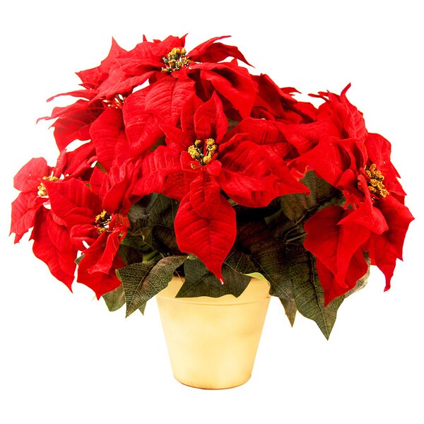 Shop Silk Red Poinsettia Planter Free Shipping Today