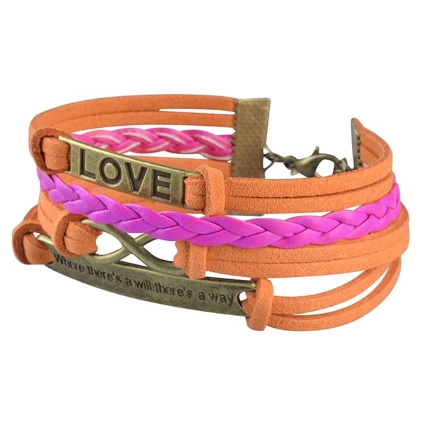Zodaca Colorful Fashion Multistring Leather Bracelet Assessory With Silver/ Bronze Alloy Love Charms