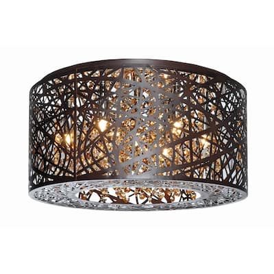 Inca 7-light Laser-cut Bronze Flush Mount Light with Crystal Accents