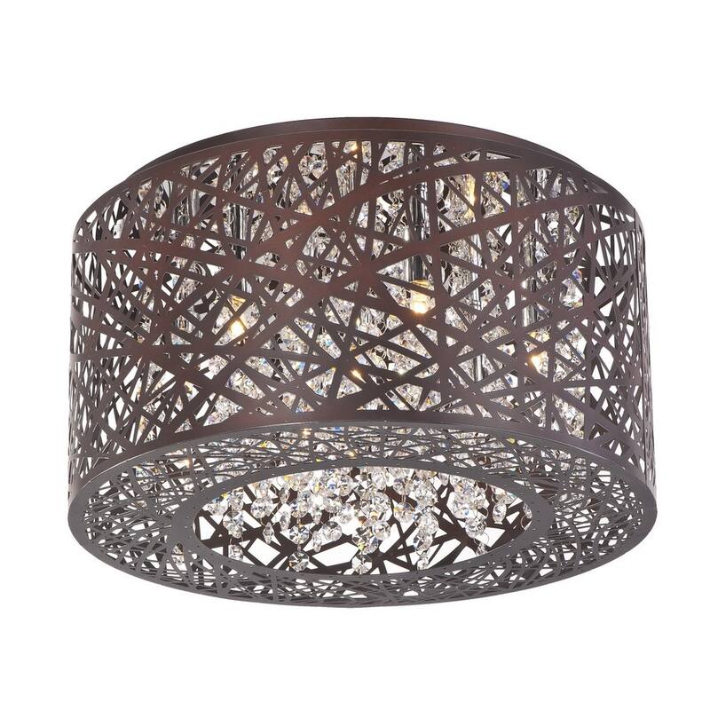 Inca 7-light Laser-cut Bronze Flush Mount Light with Crystal Accents
