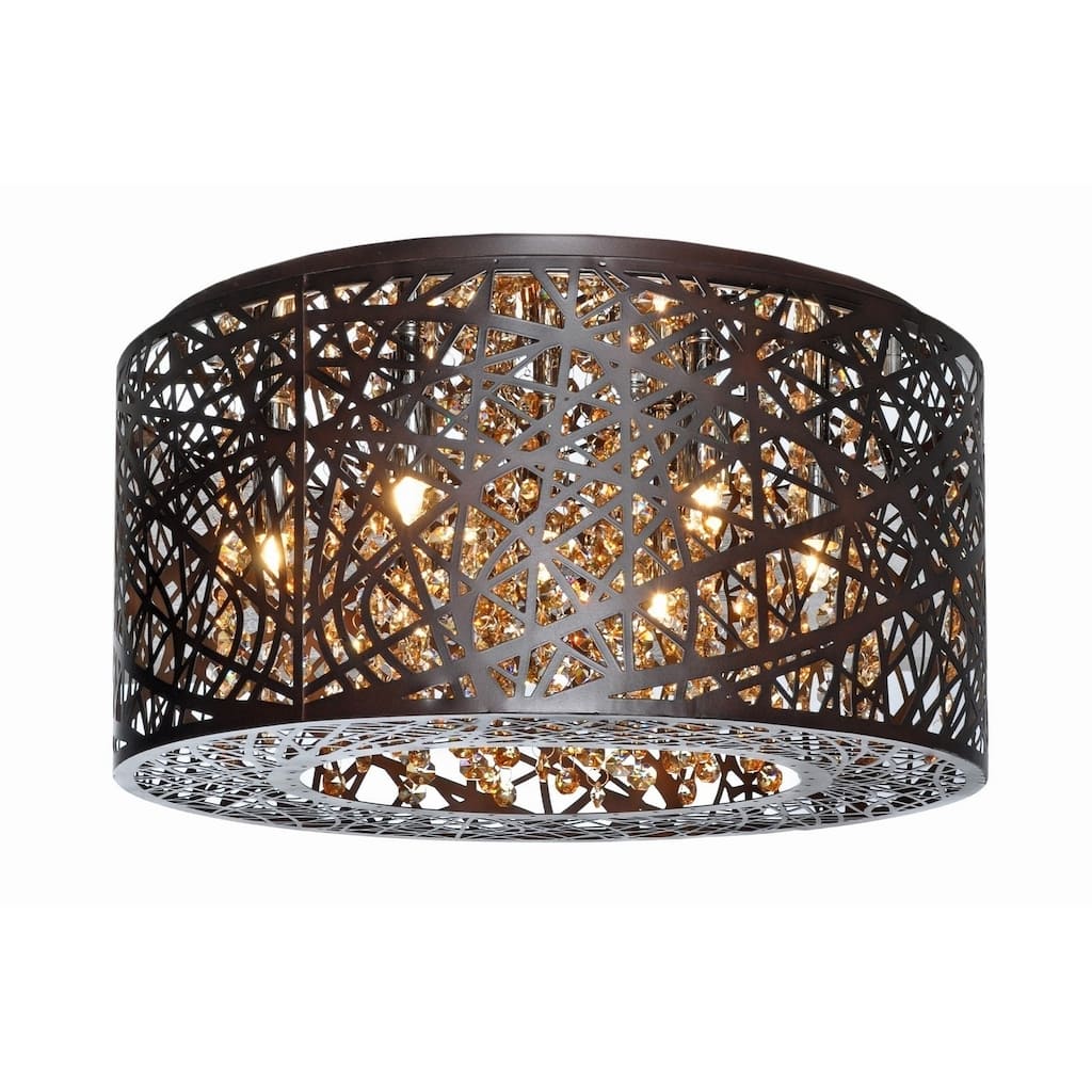 Inca 7-light Laser-cut Bronze Flush Mount Light with Crystal Accents