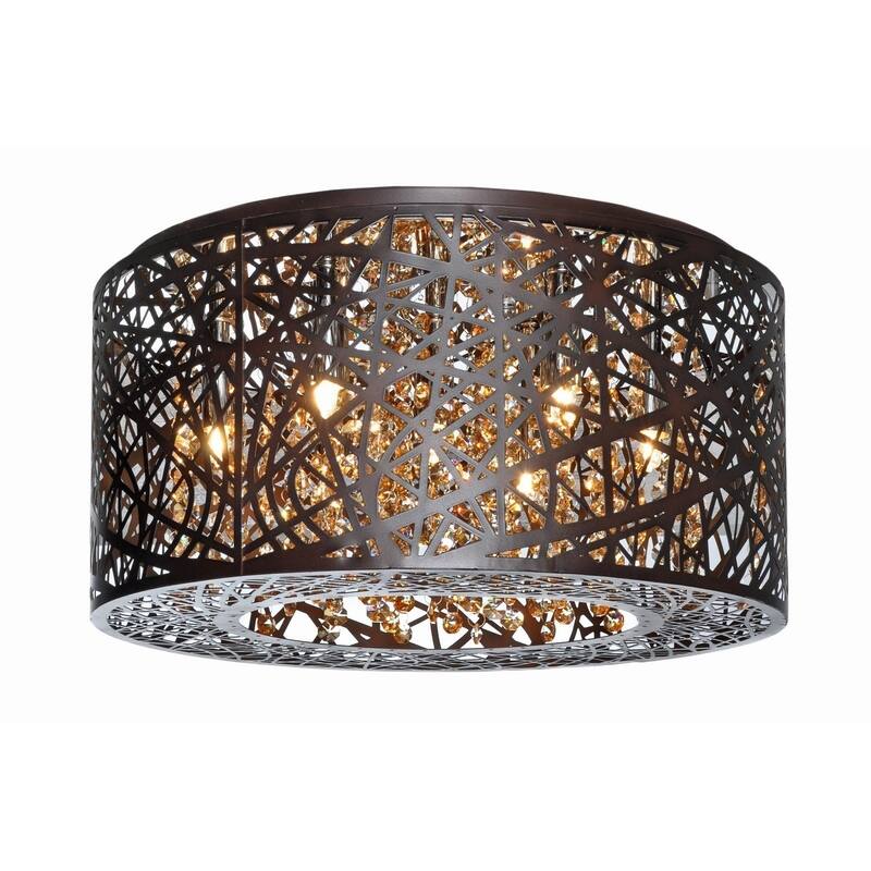 Inca 7-light Laser-cut Bronze Flush Mount Light with Crystal Accents - Inca 7-Light Flush Mount