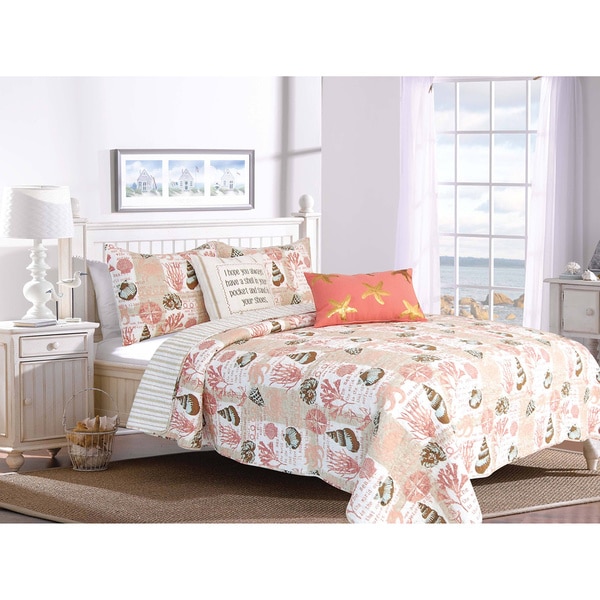 Tobago Cotton Coral/Tan 3 piece Quilt Set   Shopping   Great