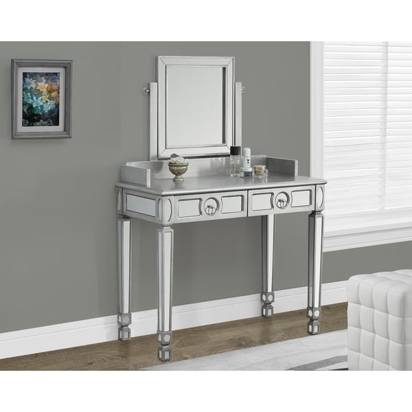 Shop Brushed Silver Mirrored 36-inch Vanity - Overstock ...