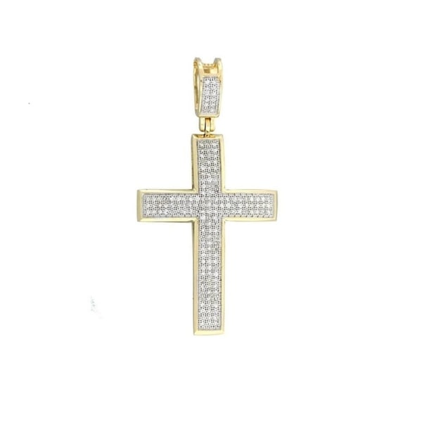 LA BLINGZ 10K Two-Tone Yellow Gold Eastern Orthodox Cross Pendant Necklace