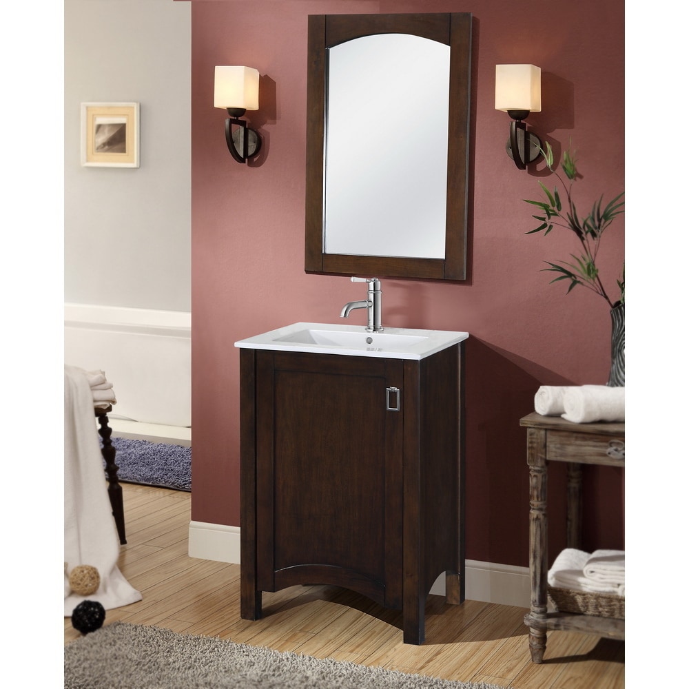 Contemporary 24inch Single Sink Bathroom Vanity with Brown Single