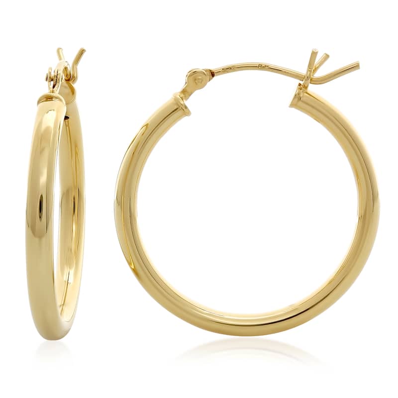 Sterling Silver 1-inch Classic Tube Hoop Earrings - Yellow