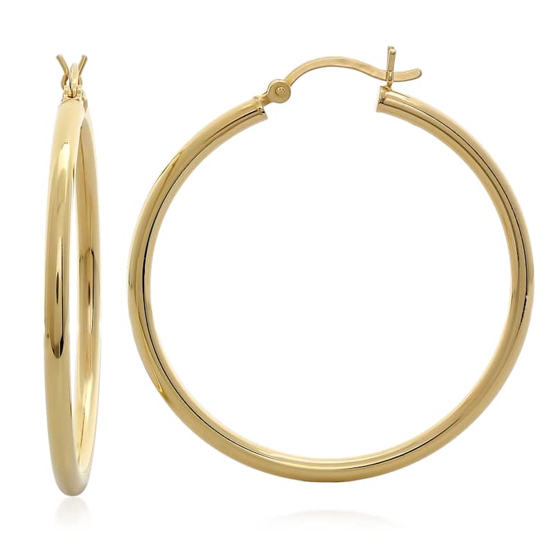 Sterling Essentials Silver 1.5-inch Classic Tube Hoop Earrings - Yellow