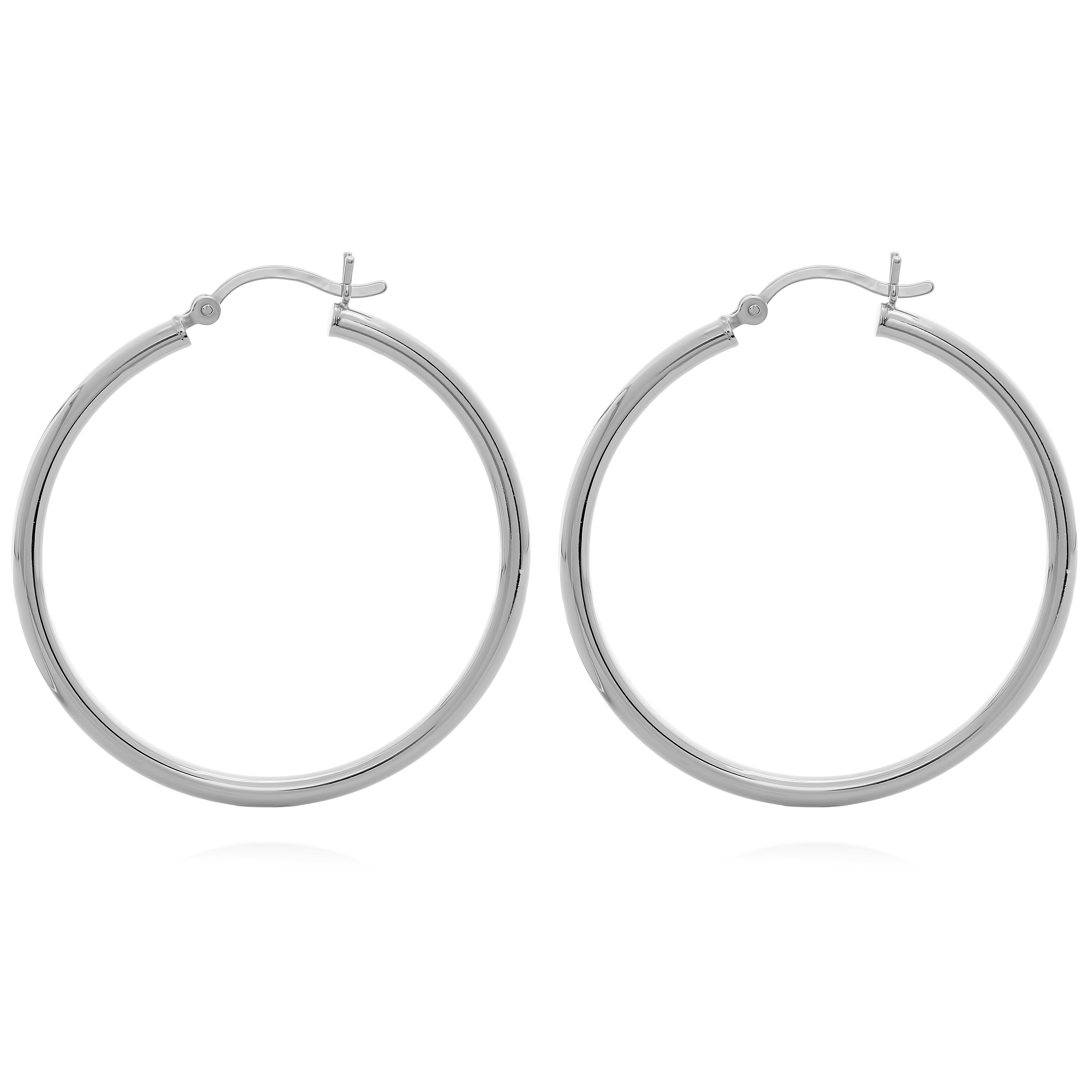 FB Jewels Solid Sterling Silver Rhodium-Plated 2.00mm Diamond-Cut Hoop Earrings FB Jewels Solid Sterling Silver Rhodium-Plated 2.00mm Diamond-Cut Hoop Earrings