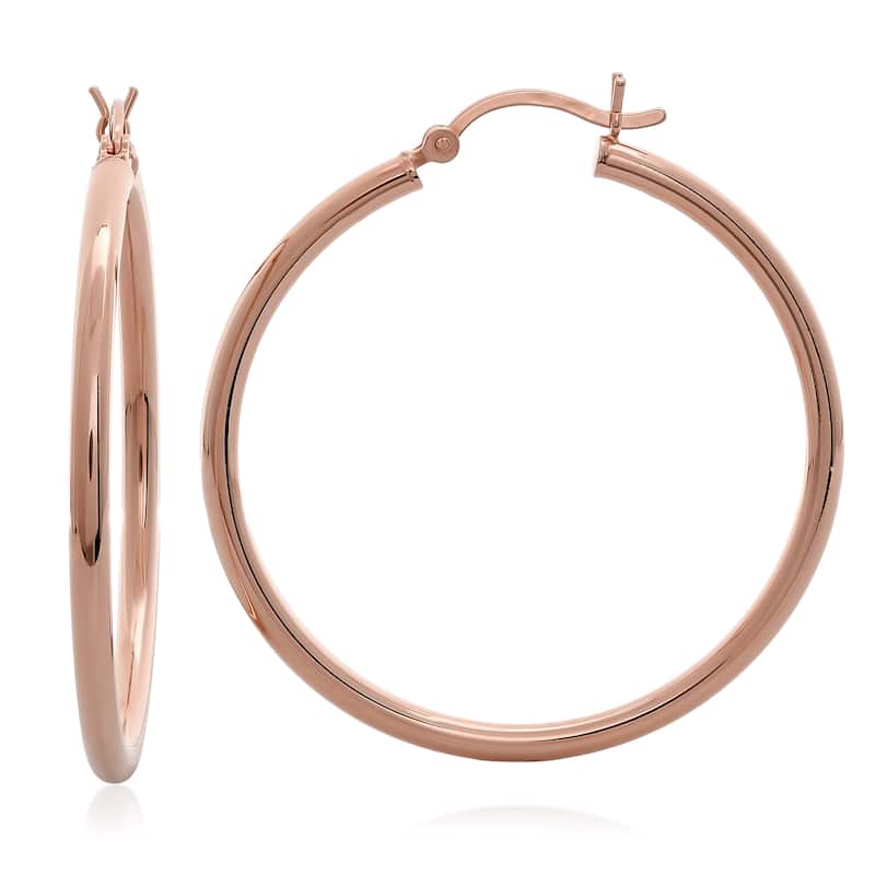 Sterling Essentials Silver 1.5-inch Classic Tube Hoop Earrings - Rose