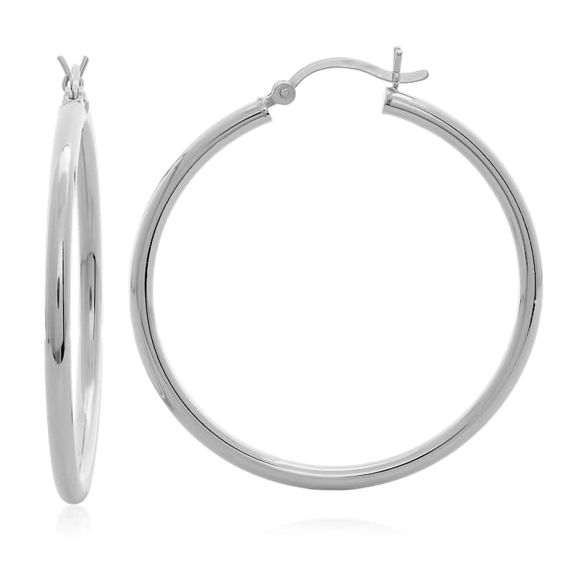 Sterling Essentials Silver 1.5-inch Classic Tube Hoop Earrings - White