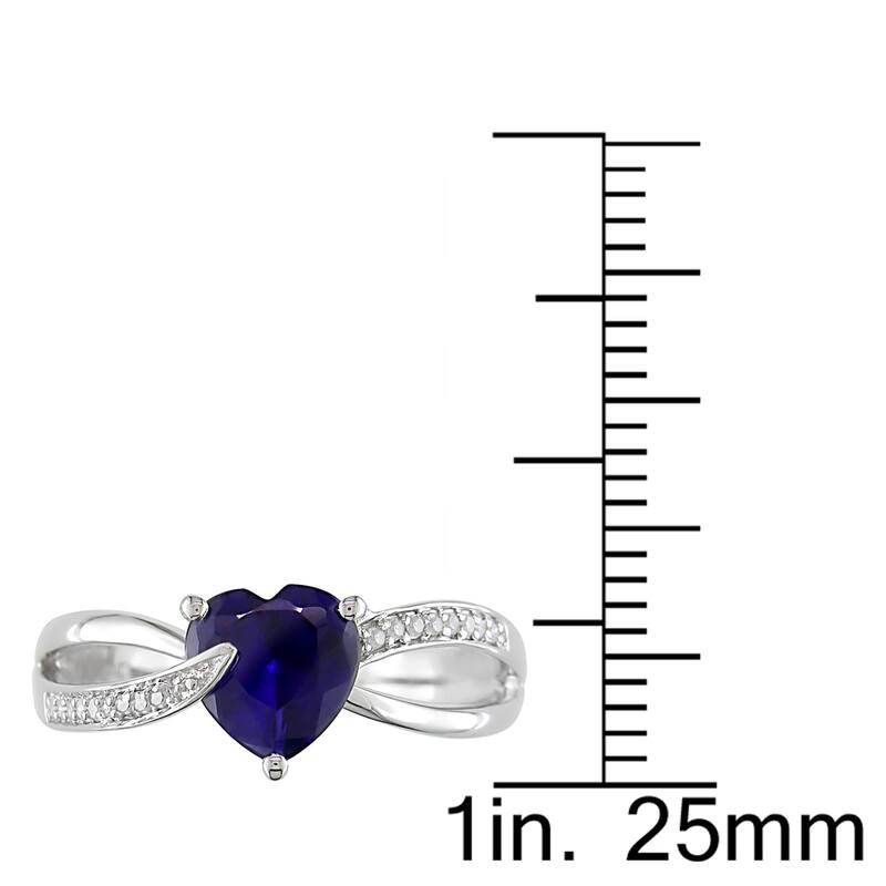 Miadora Sterling Silver Created Blue Sapphire and Diamond Accent Heart Split Shank Ring (G-H, I2-I3)
