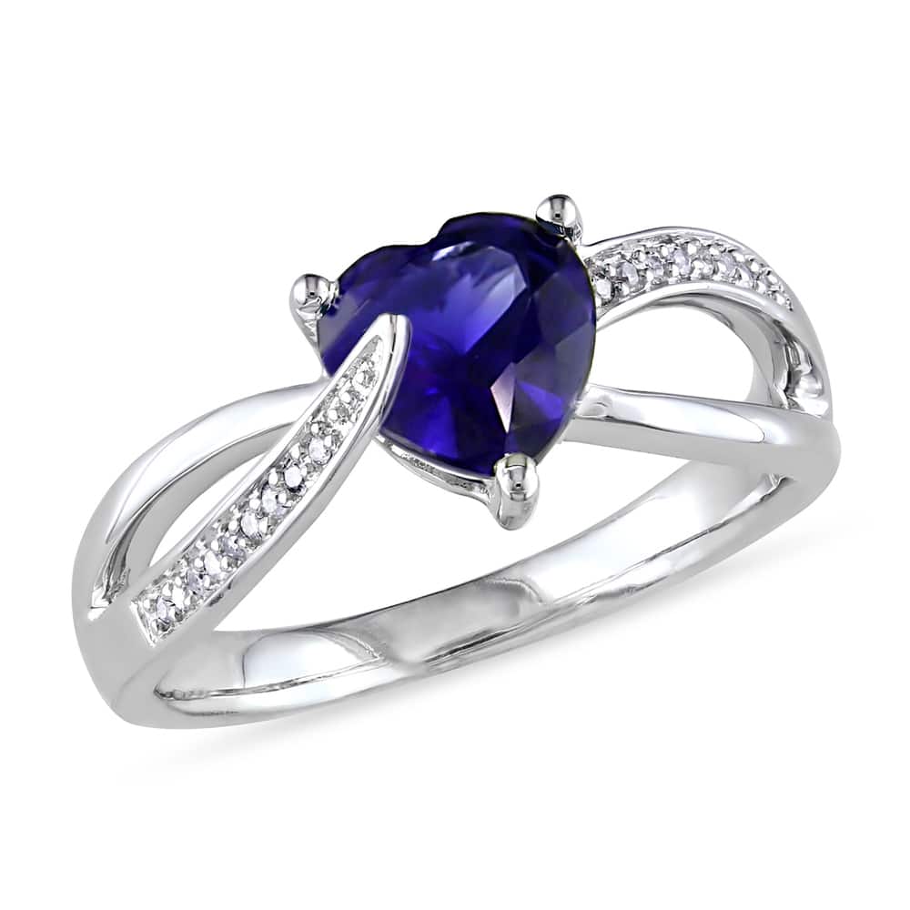 Miadora Sterling Silver Created Blue Sapphire and Diamond Accent Heart Split Shank Ring (G-H, I2-I3)