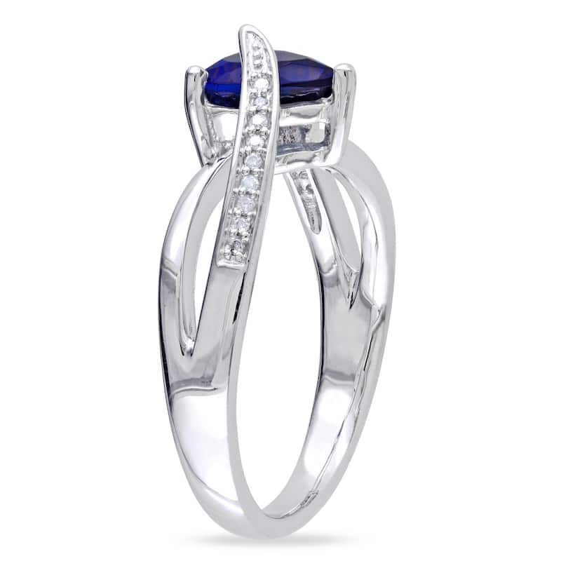 Miadora Sterling Silver Created Blue Sapphire and Diamond Accent Heart Split Shank Ring (G-H, I2-I3)