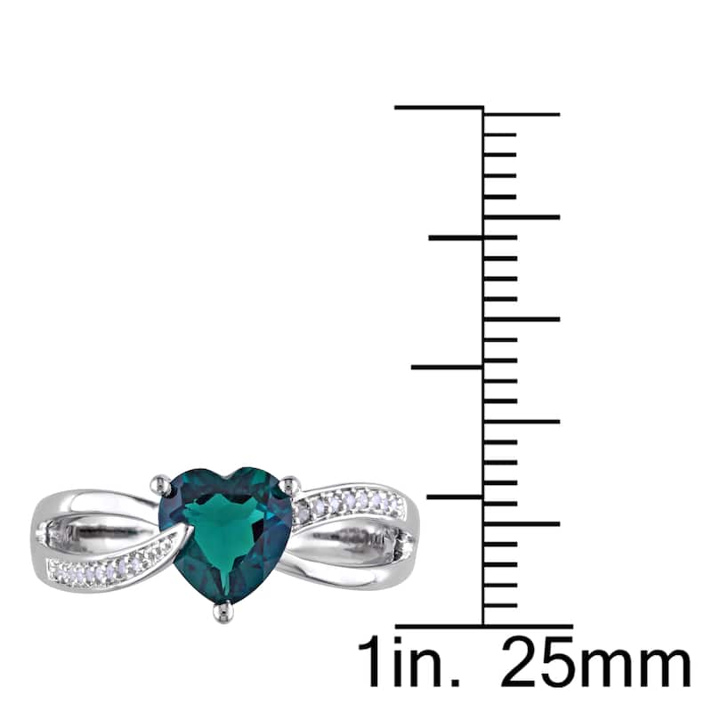Miadora Sterling Silver Created Emerald and Diamond Accent Heart Ring