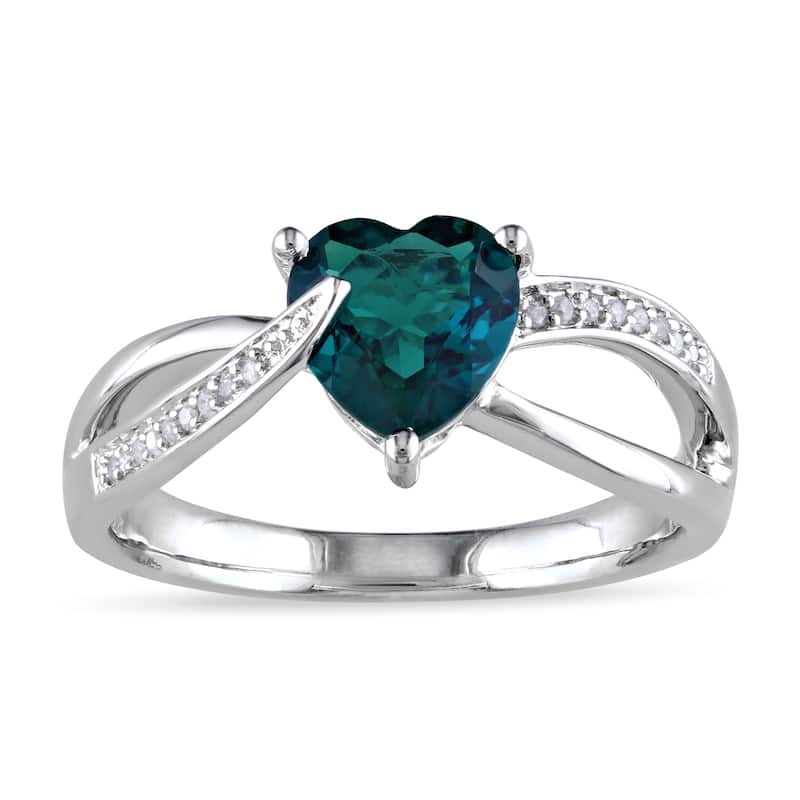 Miadora Sterling Silver Created Emerald and Diamond Accent Heart Ring - 4.5