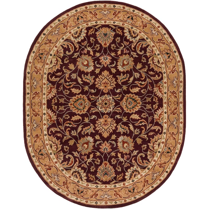 Artistic Weavers Nia Handmade Traditional Border Area Rug - Burgundy/Beige - 8' x 10' Oval - Runner/Oval