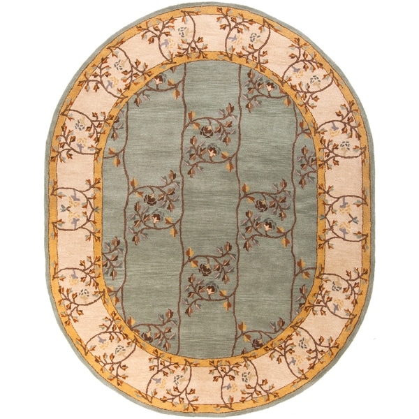 Hand-tufted Shari Green/Grey Wool Area Rug - 8' x 10' Oval