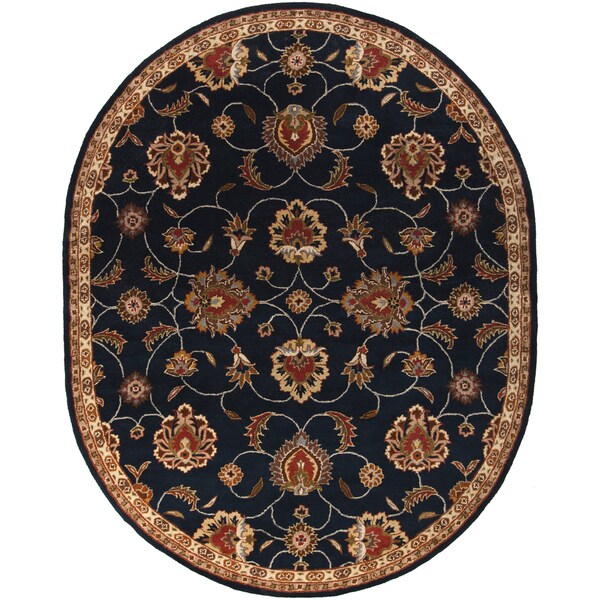 Hand-tufted Shelia Navy/Ivory Wool Area Rug - 8' x 10' Oval