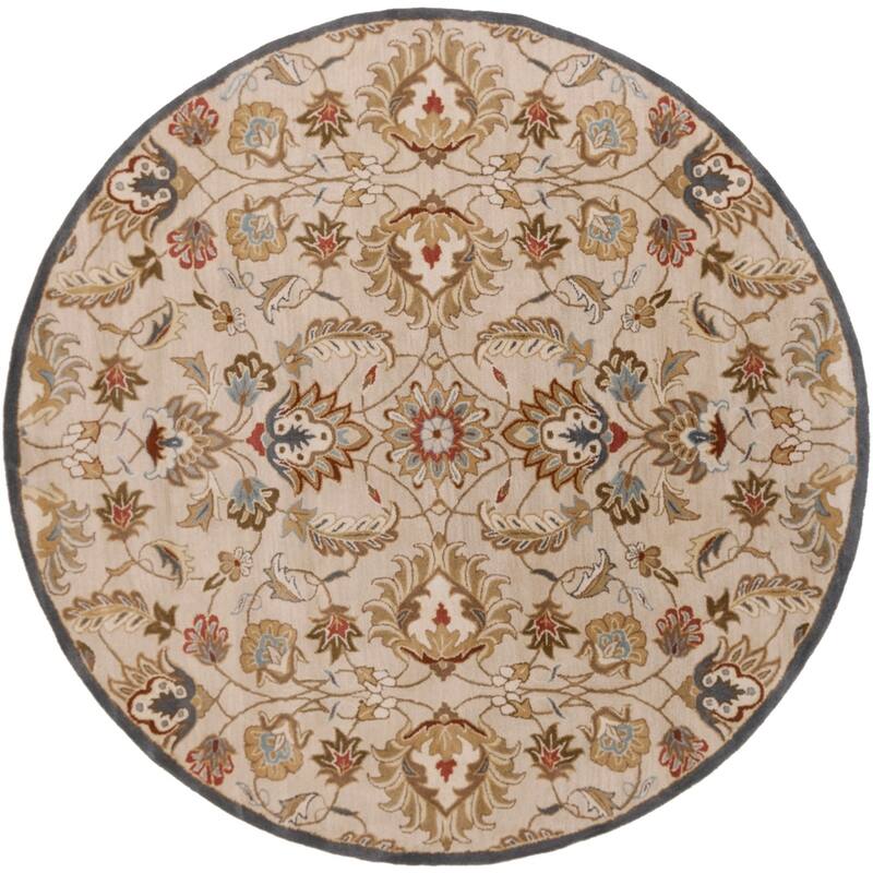 Handmade Trajan Persian Traditional Wool Area Rug - 9'9" Round/Surplus - Beige - Runner/Round