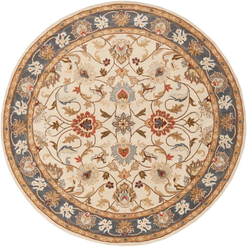 Artistic Weavers Nia Handmade Traditional Border Area Rug - Blue/Ivory - 8' Round - Runner/Round