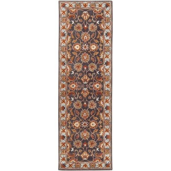 Artistic Weavers Nia Handmade Traditional Border Area Rug - Charcoal/Blue - 2'6" x 8' Runner - Runner
