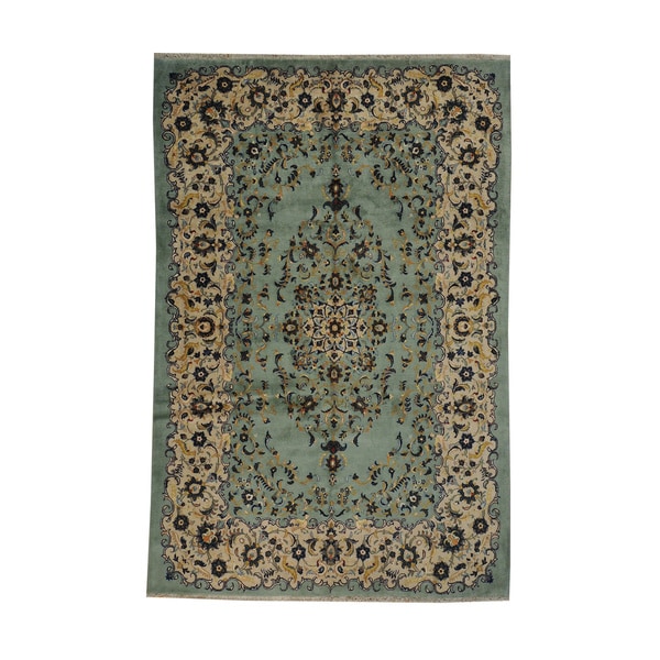 Persian Hand-knotted Seafoam Green Kashan Oriental Area Rug (7' x 11