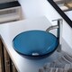 preview thumbnail 10 of 22, 601 Aqua Colored Glass Vessel Sink, with Chrome Vessel Faucet, Sink Ring, and Vessel Pop-up Drain
