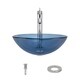 preview thumbnail 9 of 22, 601 Aqua Colored Glass Vessel Sink, with Chrome Vessel Faucet, Sink Ring, and Vessel Pop-up Drain