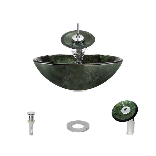 MR Direct Glass Vessel Sink in Crystal with Waterfall Faucet and Pop-Up Drain in Chrome MR Direct Glass Vessel Sink in Crystal with Waterfall Faucet and Pop-Up Drain in Chrome