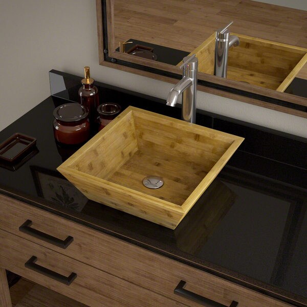 Shop 891 Bamboo Vessel Bathroom Sink, with Chrome Vessel Faucet, Sink Ring, and Vessel Popup