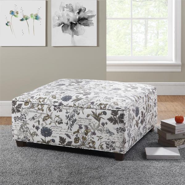 Wakefield Floral/ Script Square Ottoman